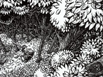 Linogravure noir et blanc d'après Perrrault