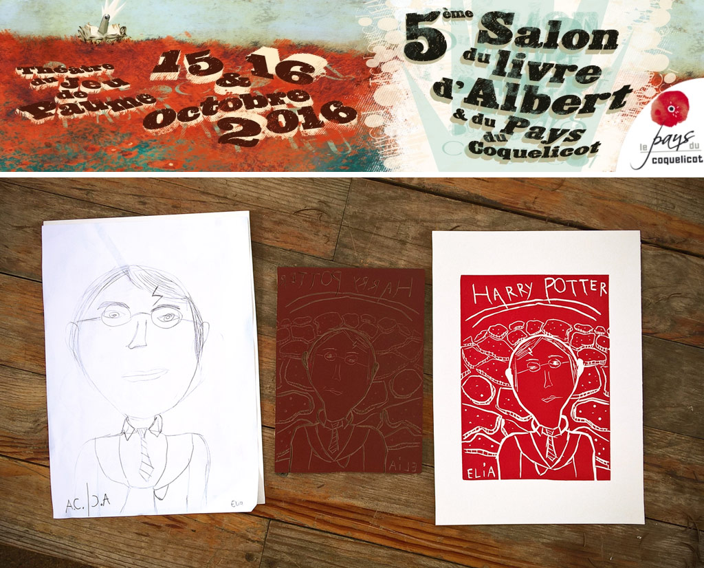 Ateliers linogravures et illustrations au Salon du livre d'Albert - Spig Linocutfactory