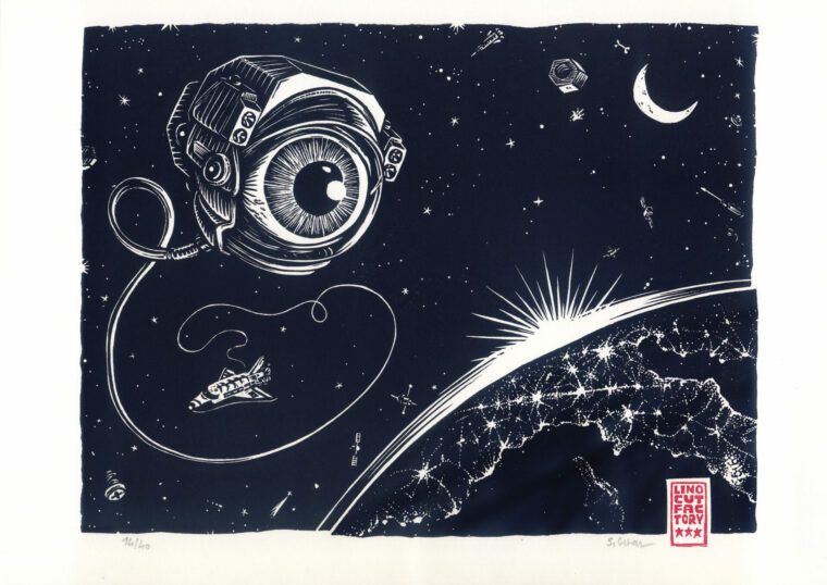 Linogravure WALTER - Vue sur Terre par Spig