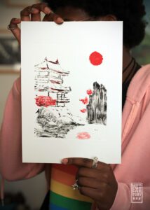 Impression sur papier d'un monotype avec une presse manuelle